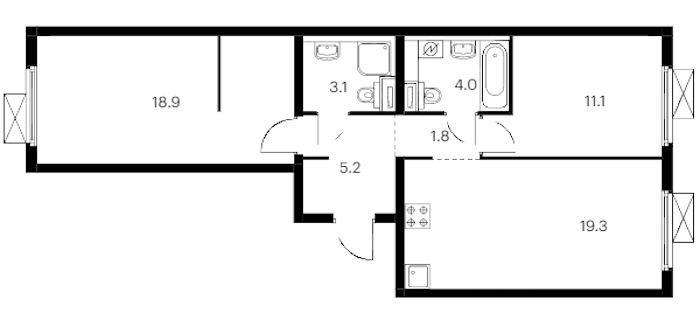2-комнатная квартира 63.4 м², 13/13 эт., ЖК «Витебский парк»
